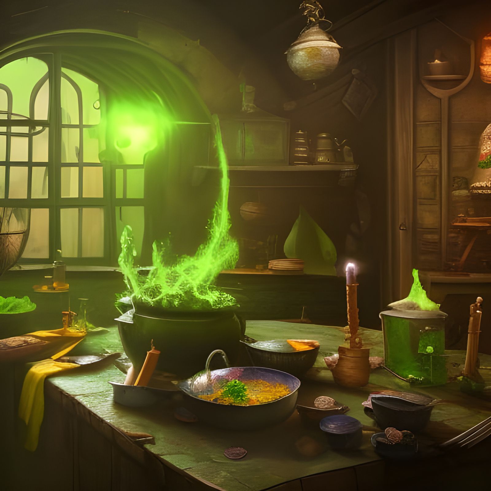 Toxic Green Cauldron in Witches Kitchen