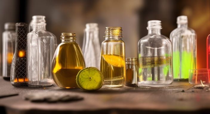 Glowing Potions on Witch's Table, Dark Fantasy Art