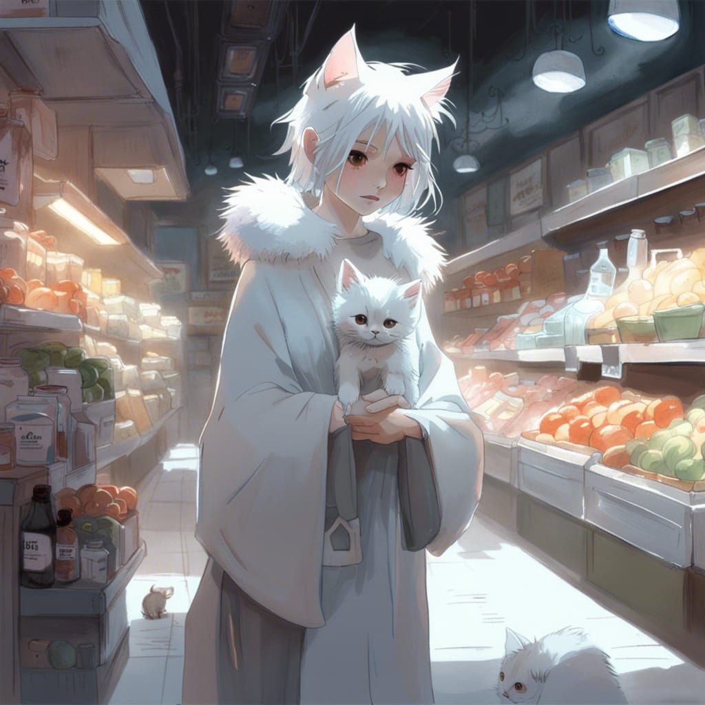 Kitten Shopping in Bioluminescent Grocery Store