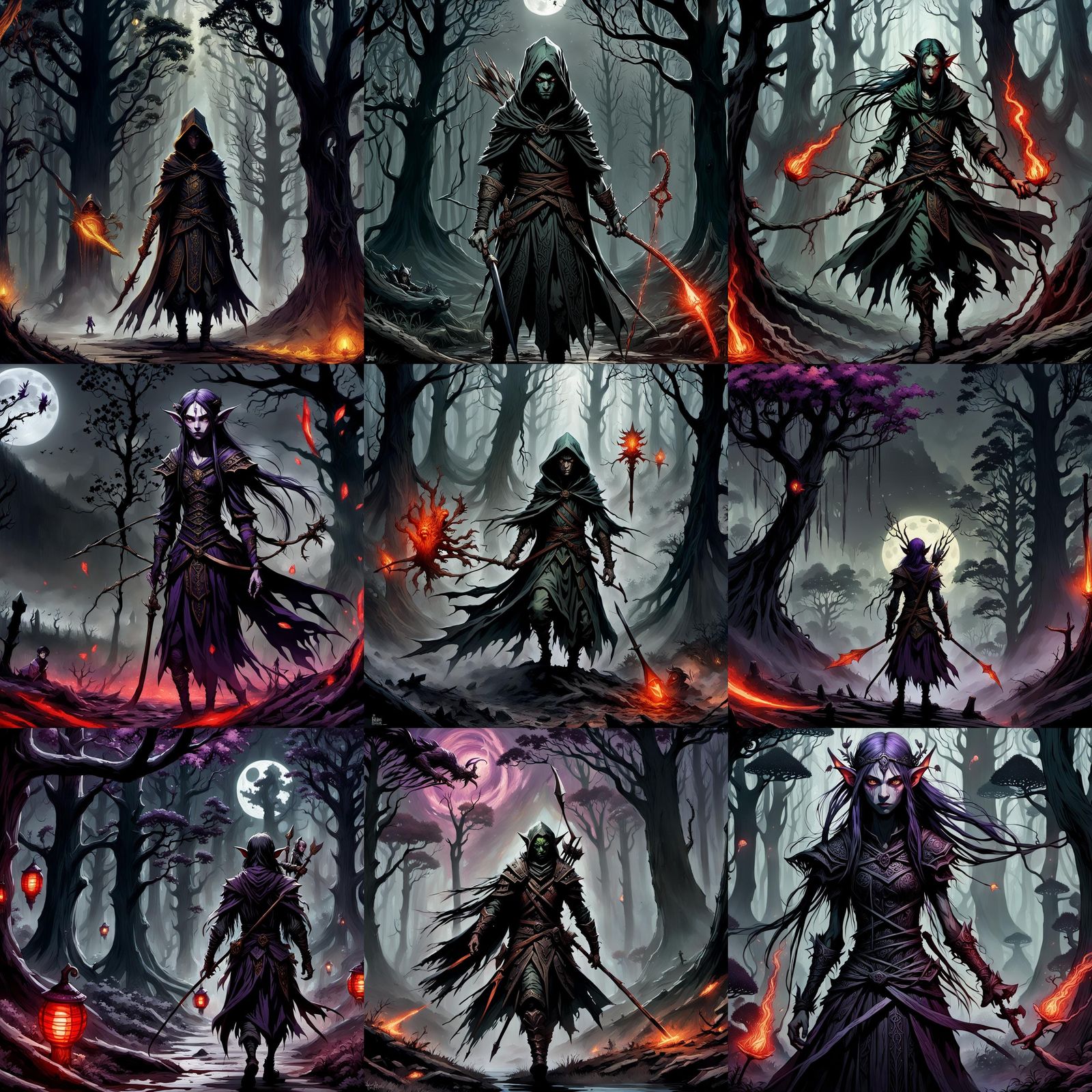 Wood Elf Stalking Goblin in Dark Fantasy Art