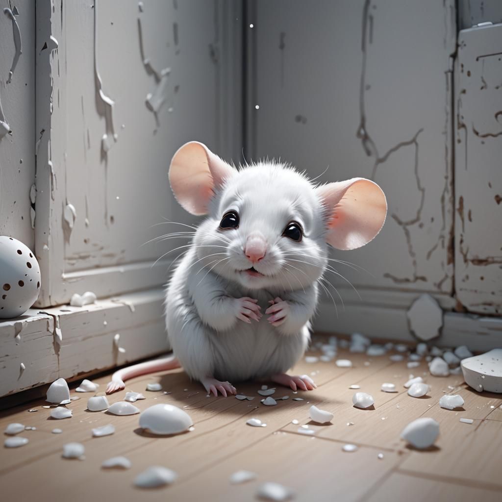 Crying Mouse in Room: Detailed 3D Anime Art