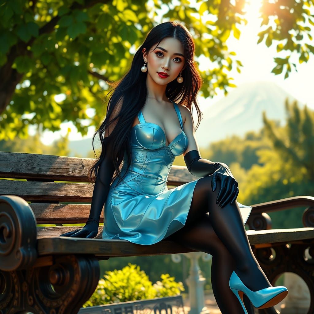 Oriental Woman in Latex Fantasy Attire Amidst Lush Greenery ...
