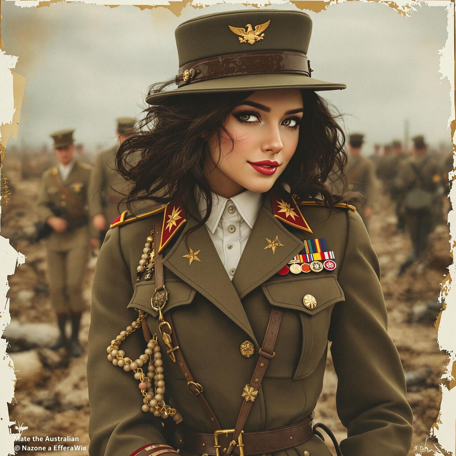 Australian Soldier Girl in Whimsical Pin-Up Collage