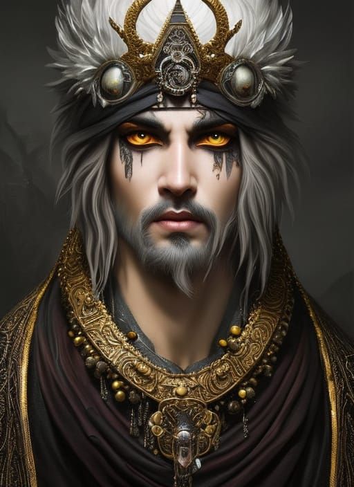 Racoon Priest with Magical Tattoos in Black and White