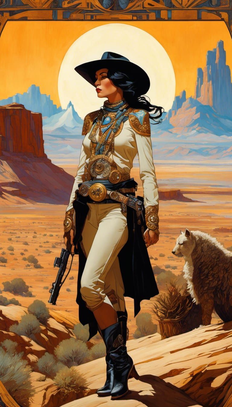 Cosmic Cowgirl Gunslinger in Art Nouveau Style