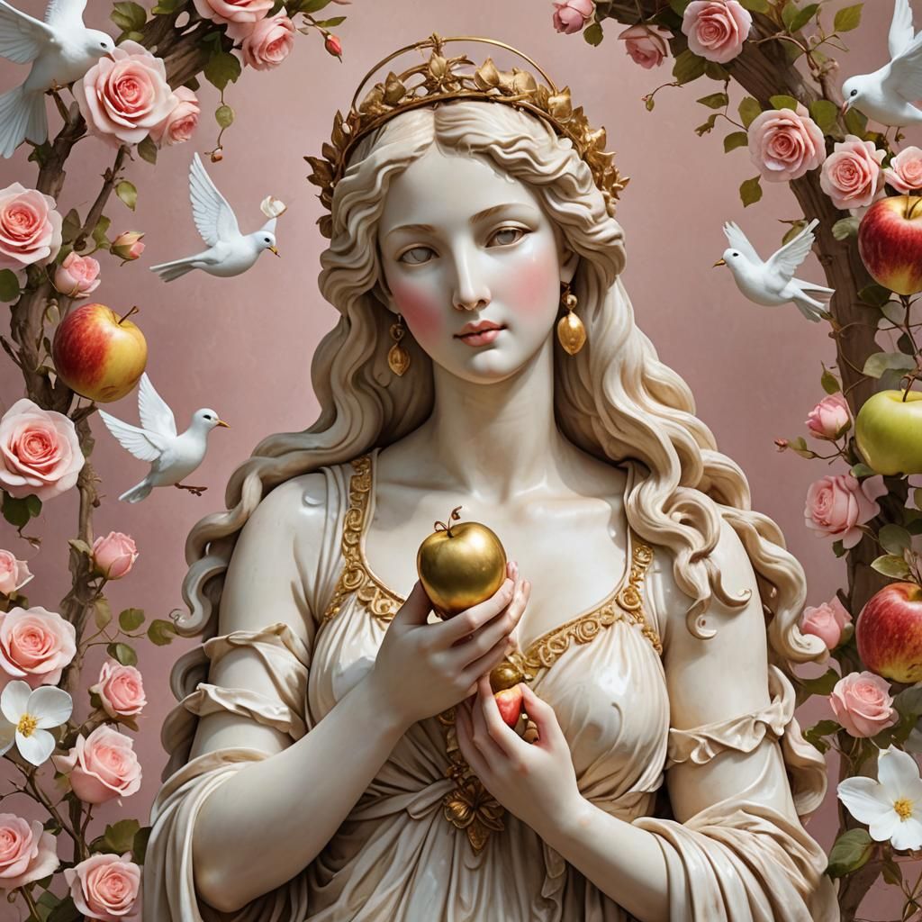 Aphrodite Born from Seashell with Dove and Apple