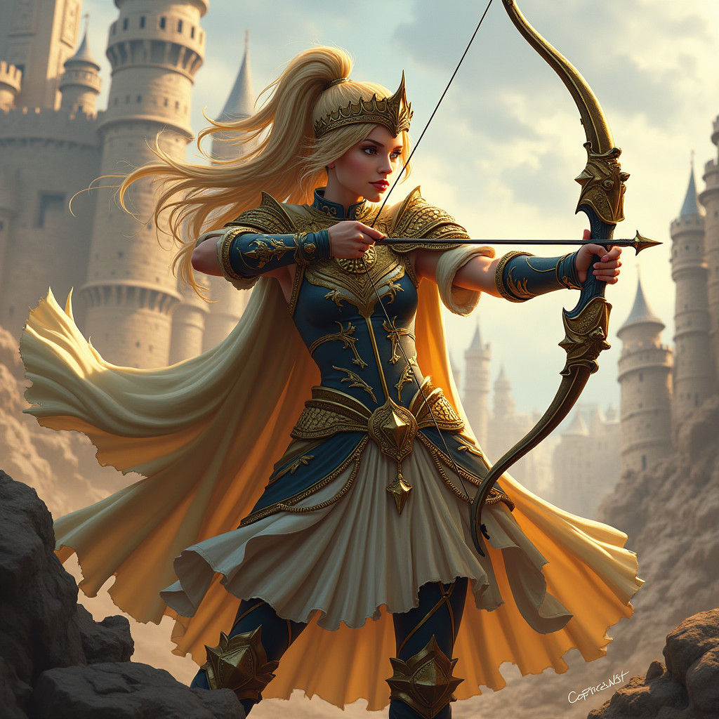Heroic Archer Queen in Medieval Battlefield Concept Art