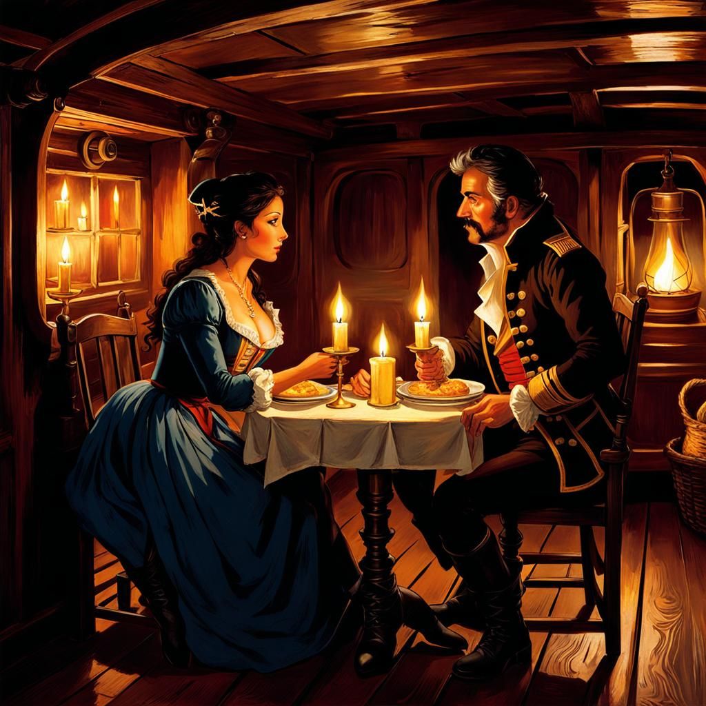 Romantic Pirate Dinner in Hyper-Detailed, Cozy Setting