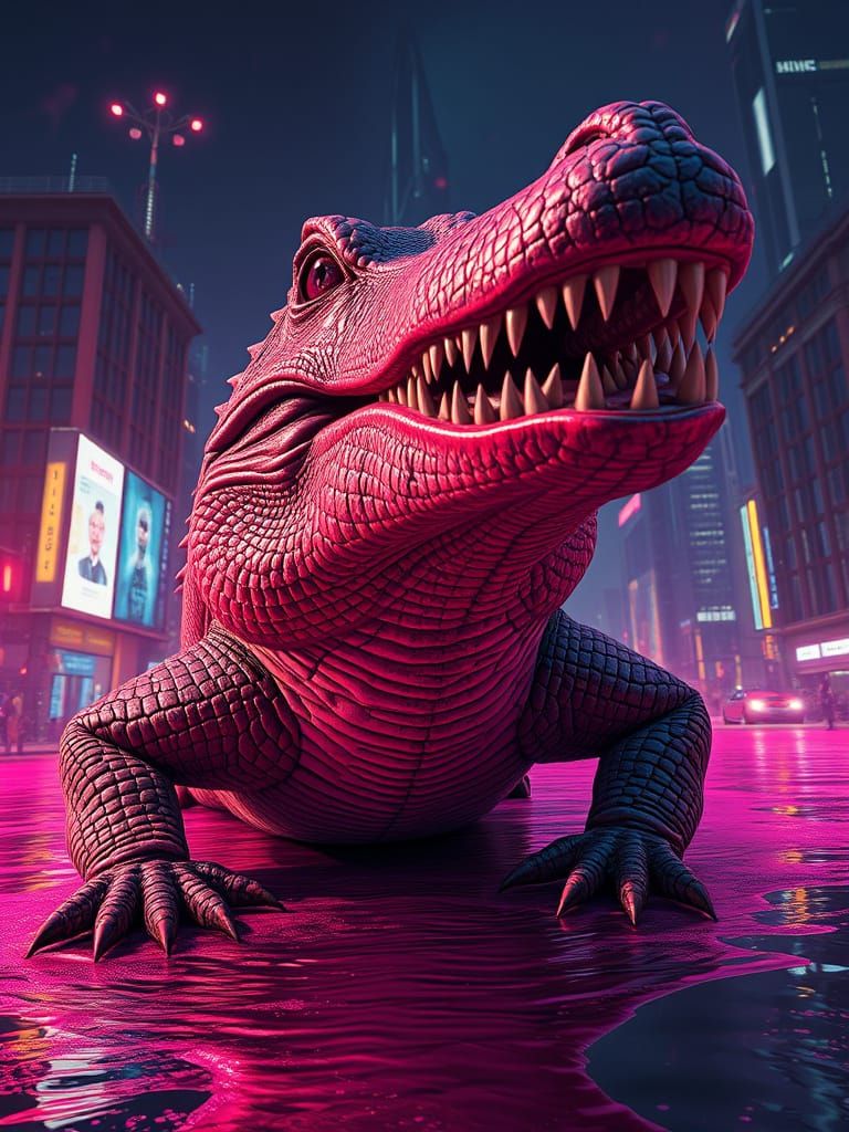 Dadaism Crocodile in City by Giger: Airbrush Art
