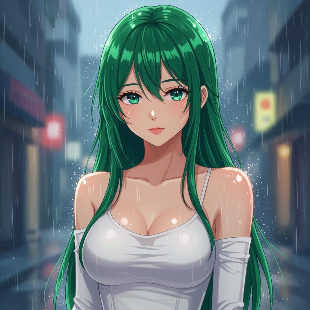 Lucky Cyan in Rain, Digital Painting Style