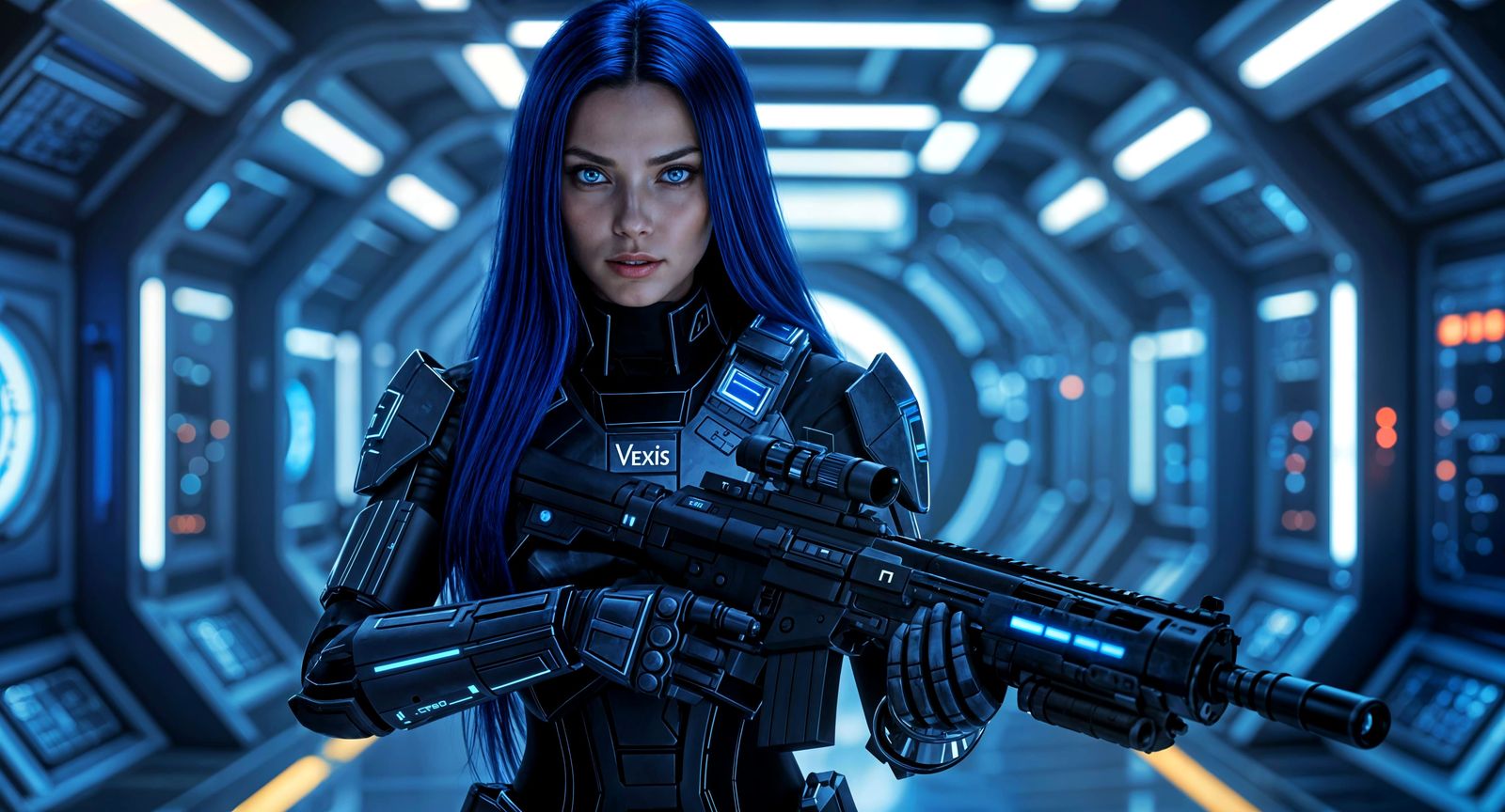 Sci-Fi Marine Patrols Space Station Corridor