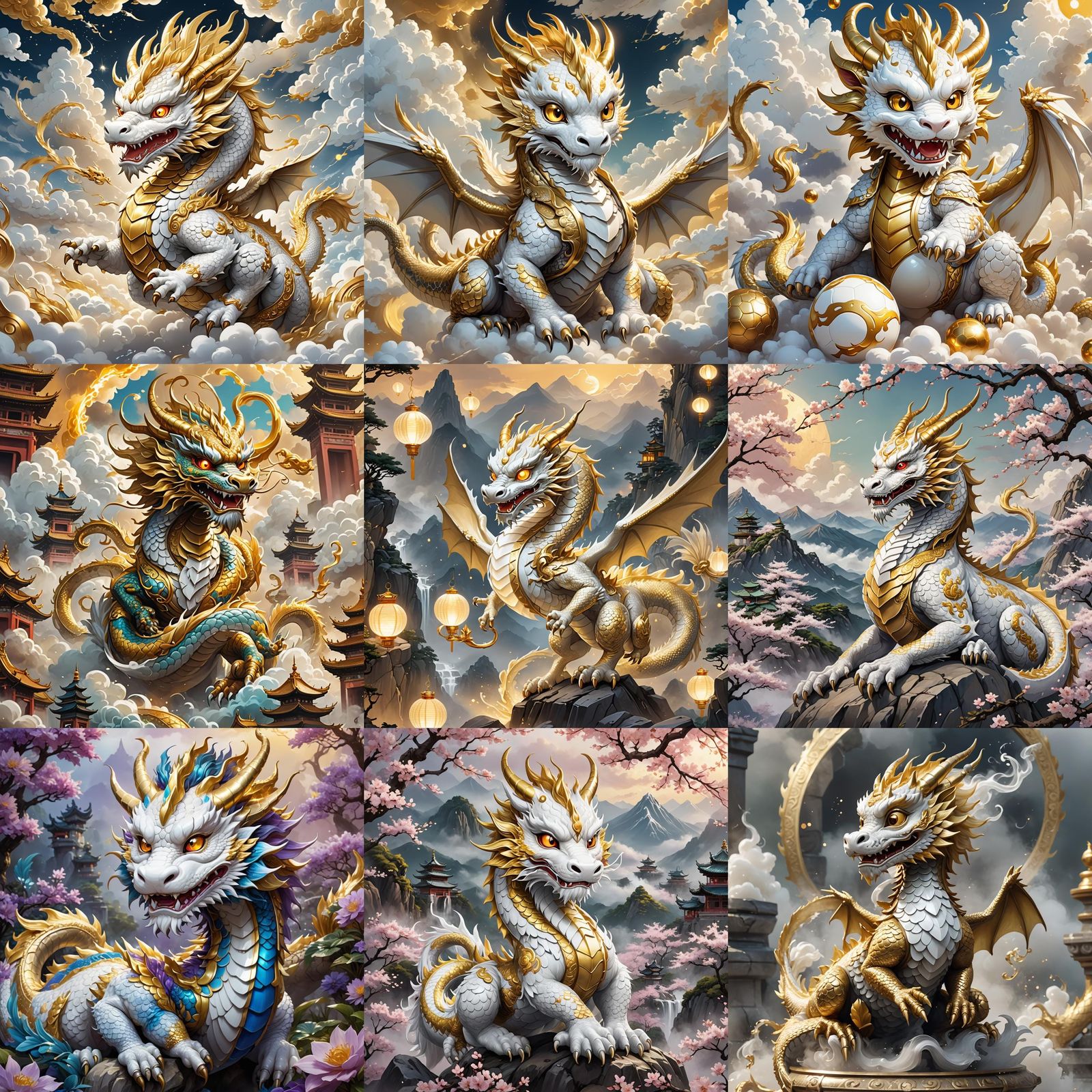 Chibi Gold and White Chinese Dragon Manga