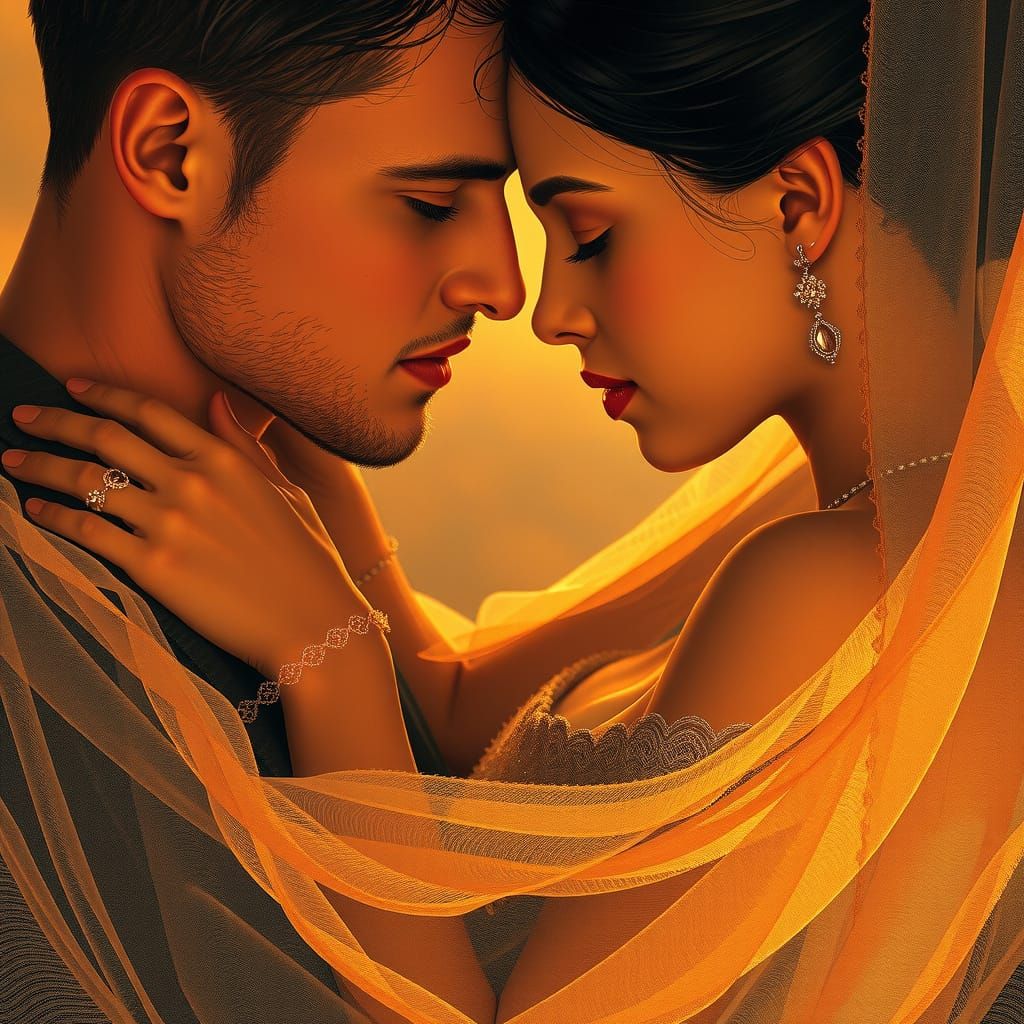 Couple Lost in Loving Gaze, Surrounded by Soft Textures