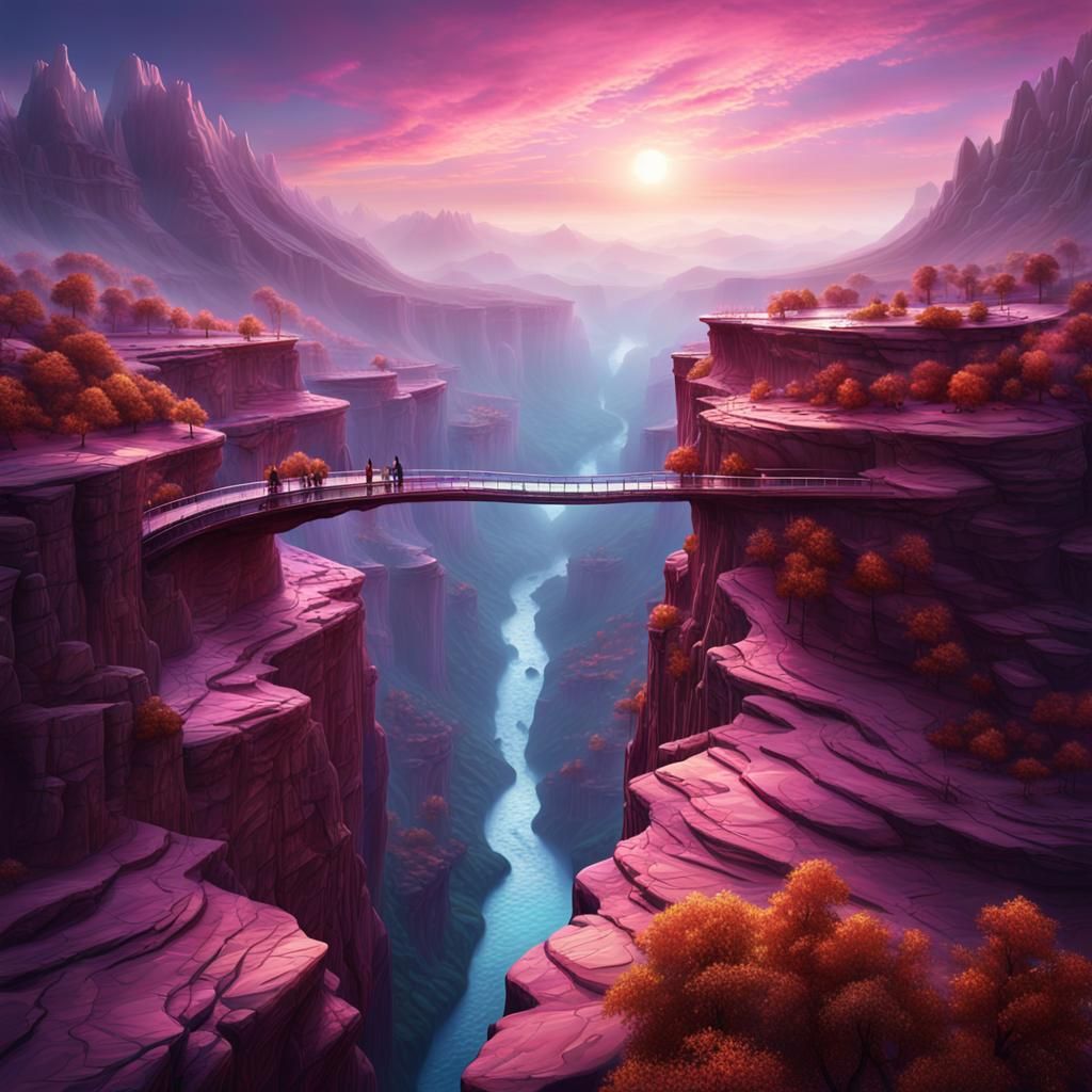Ethereal Canyon: Glass Bridge in Golden Light