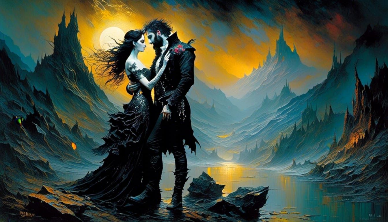 Passionate Embrace: Old Warrior and Latina, Impasto Style