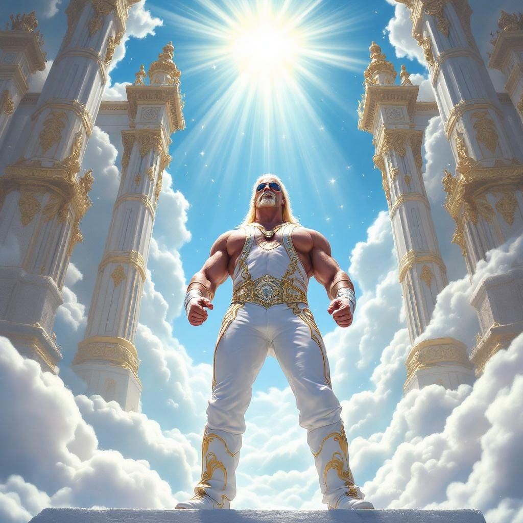Hulk Hogan at Heaven's Gate in Retro-Futuristic Style