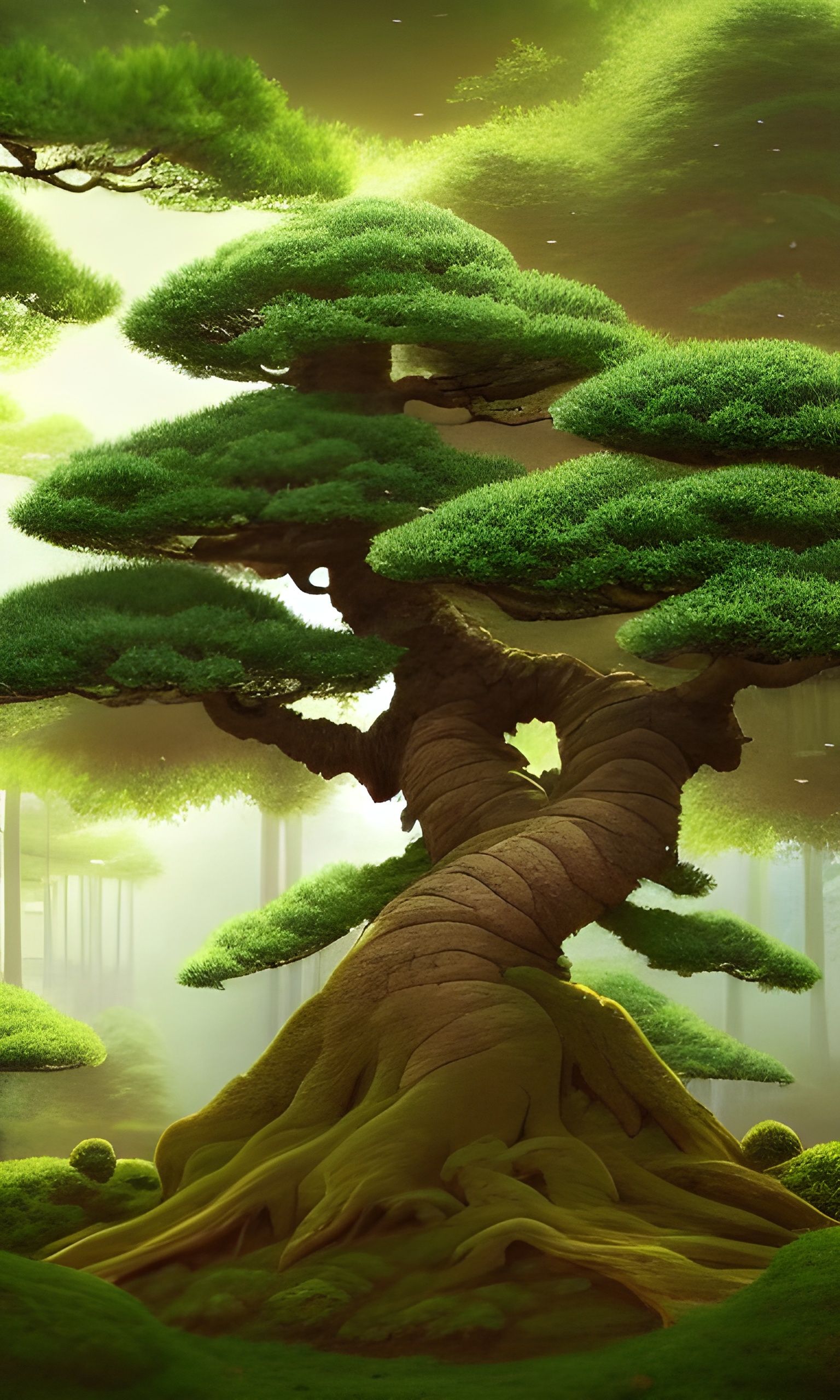 Enchanted Bonsai Forest Digital Painting