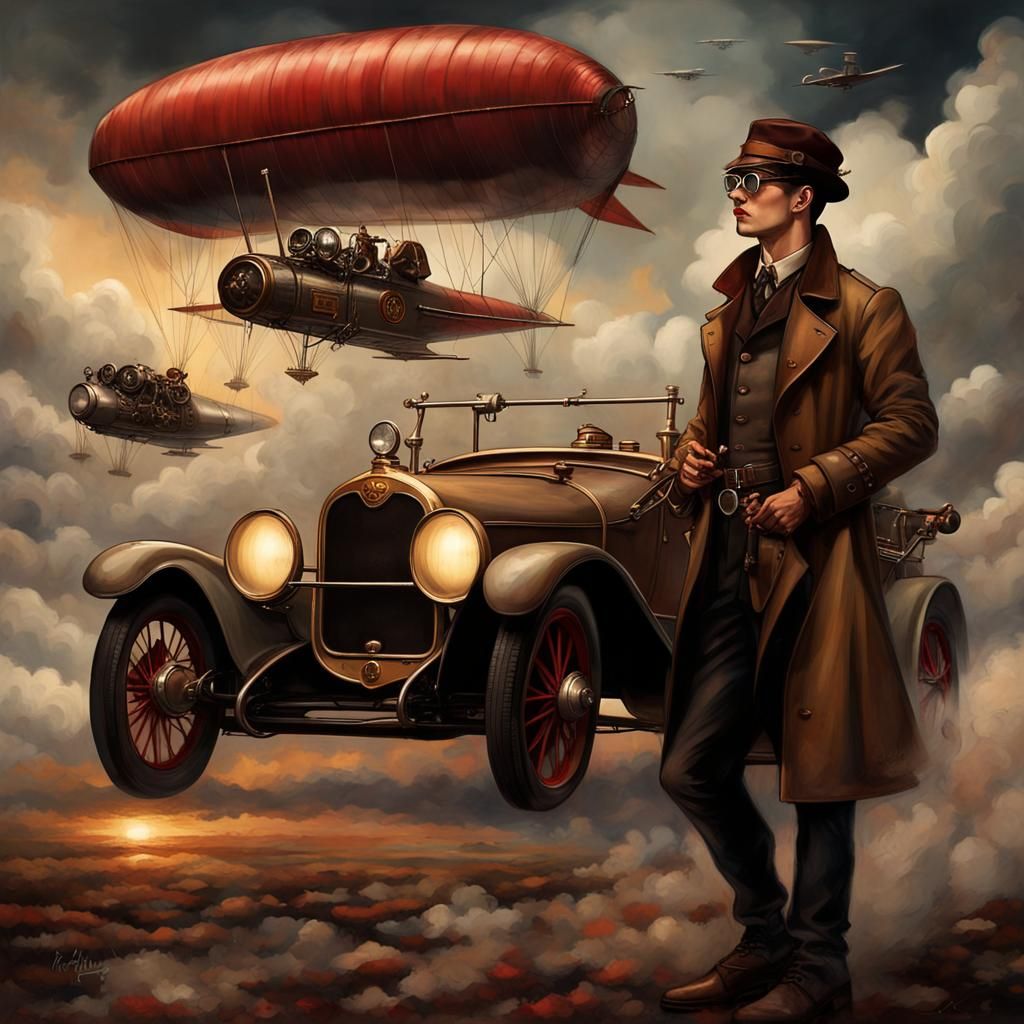 Gothic Steampunk Airfield Gunfight at Night