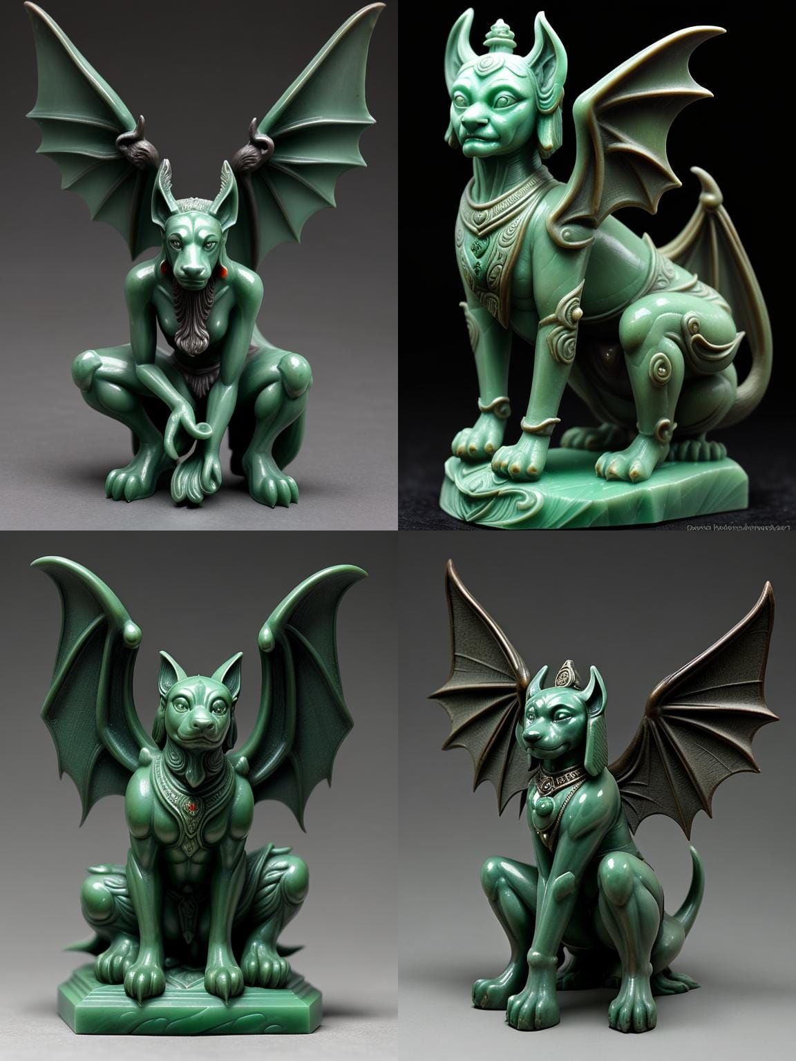Jade Carved Bat-Winged Canine Figurine