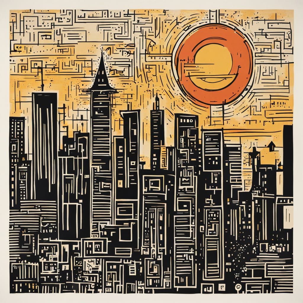 Vibrant Sunset in Basquiat Style