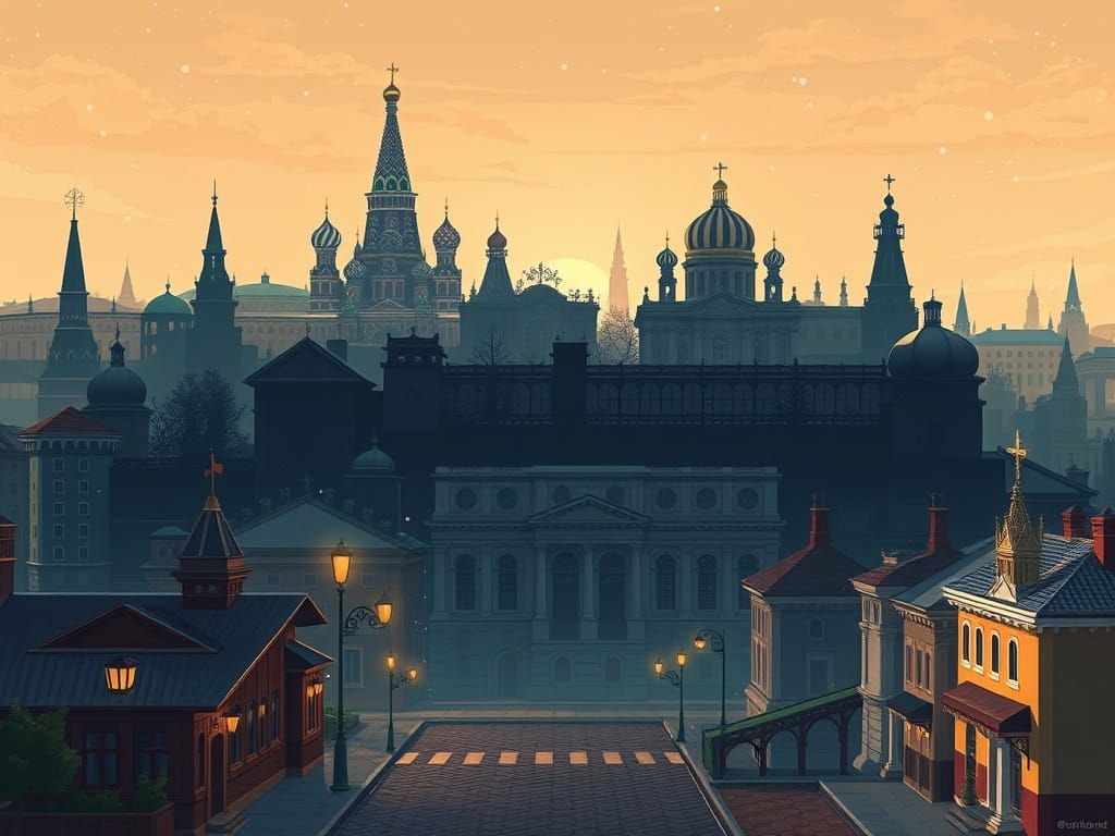 Moscow vs. Saint Petersburg Parallax Background in Whimsical...