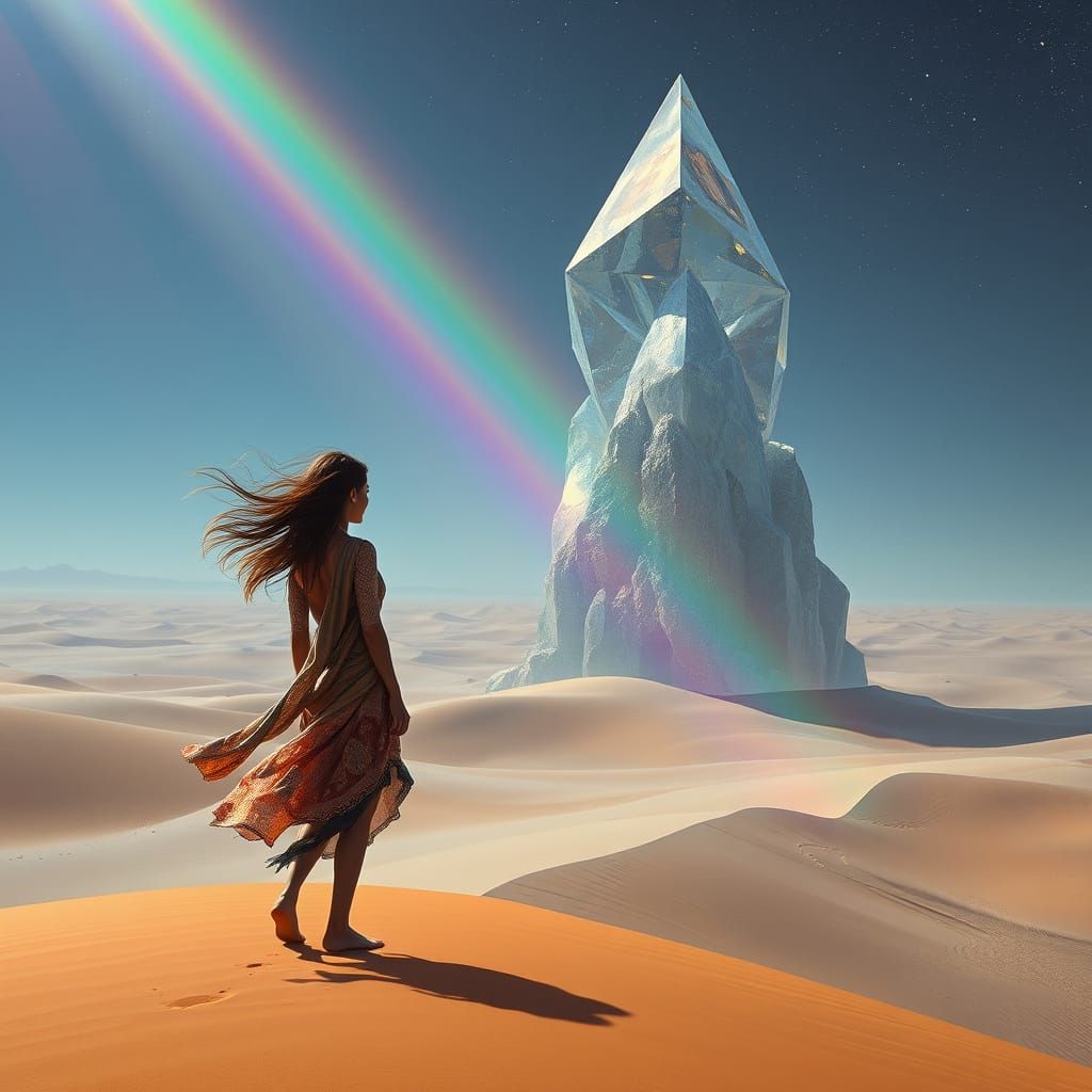 Ethereal Desert Wanderer Amidst a Prism of Wonder