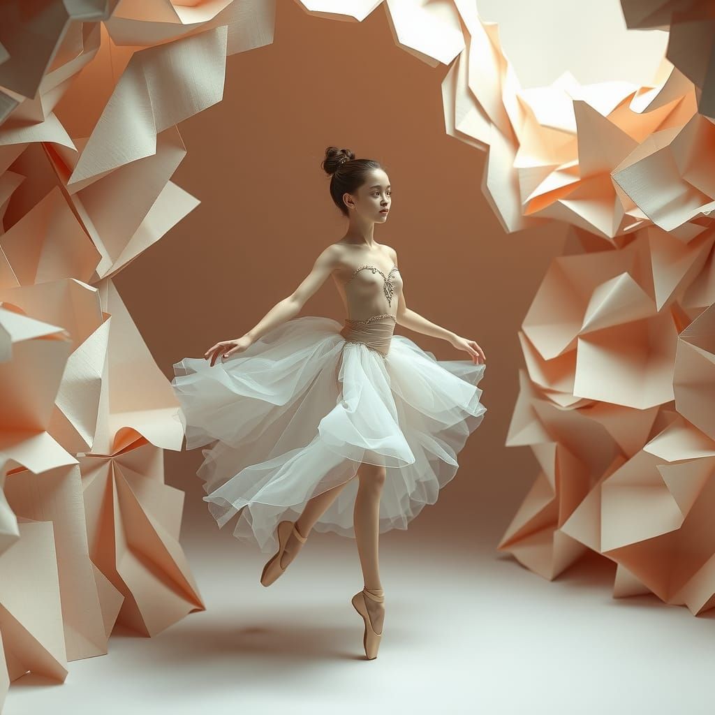 Ballerina's Graceful Exit from Origami Dreamscape
