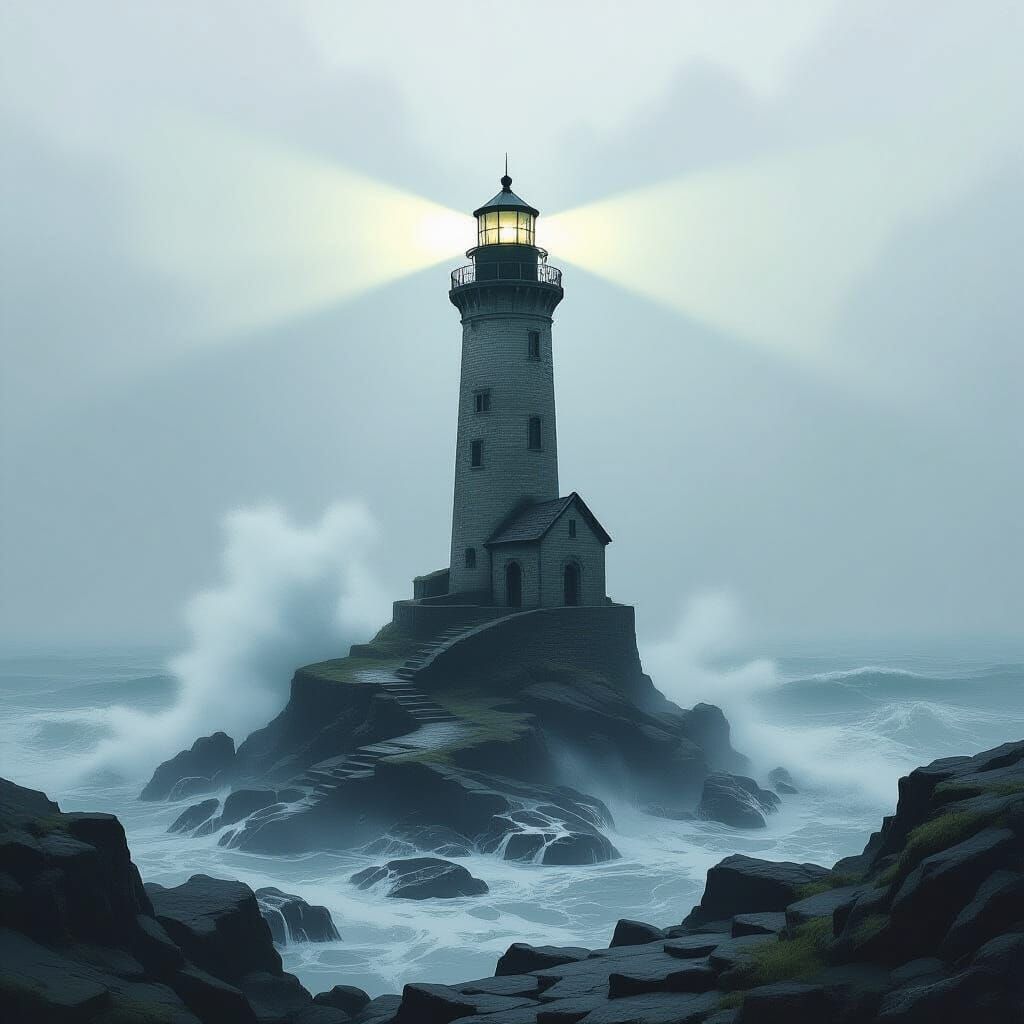 Ancient Lighthouse in Fog: Dark Fantasy Concept Art