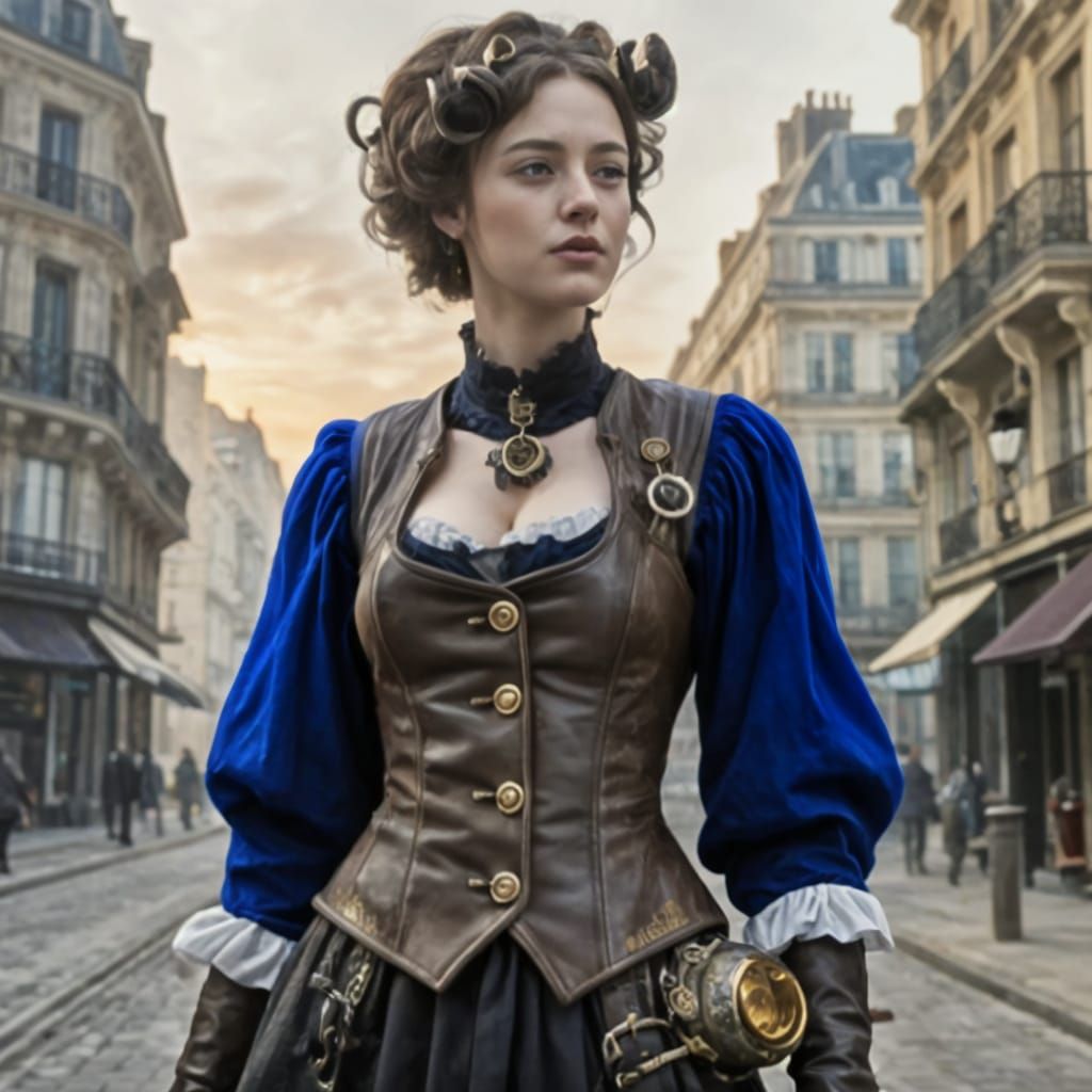 Steampunk Vest in Dawn Lit Paris Street