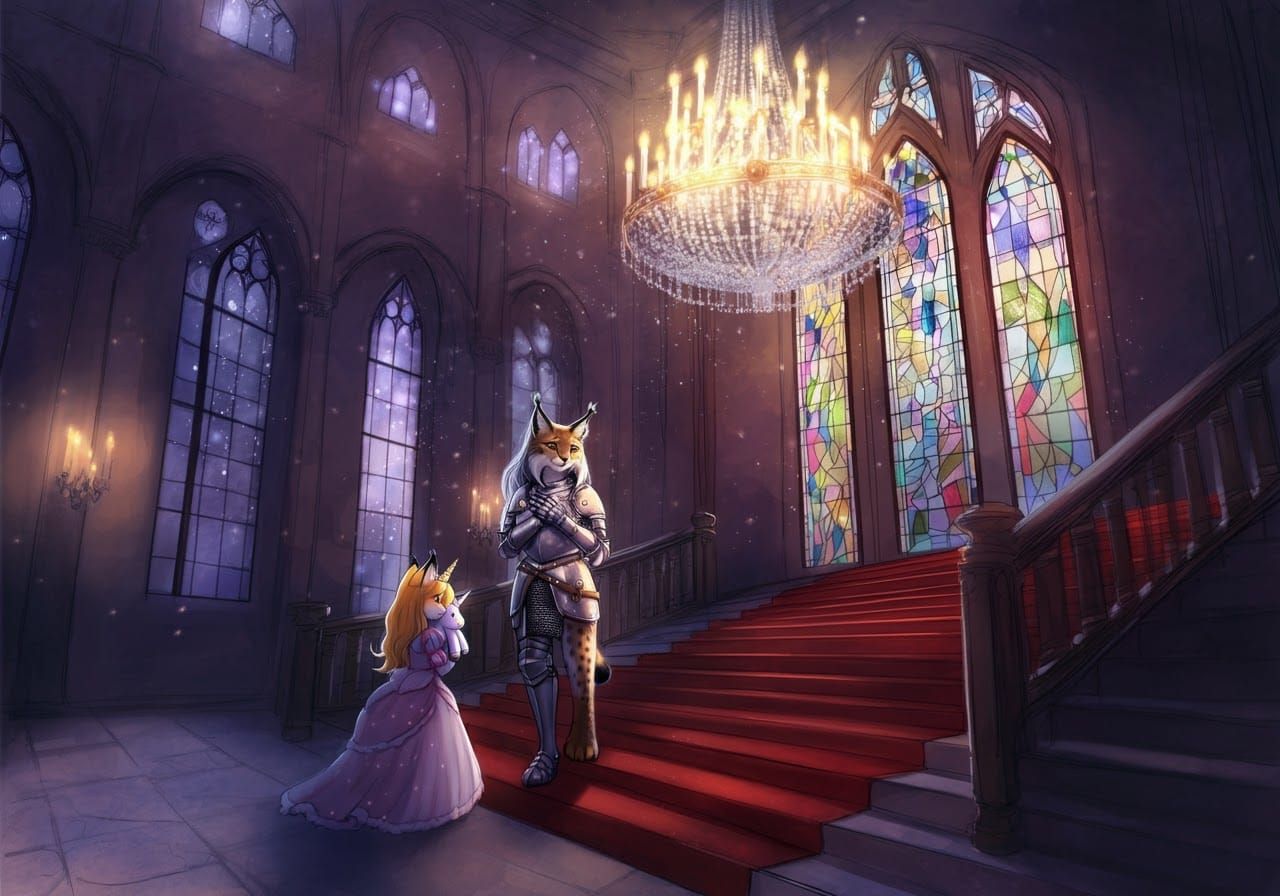 Whimsical Castle Ballroom in High Fantasy Anime Style