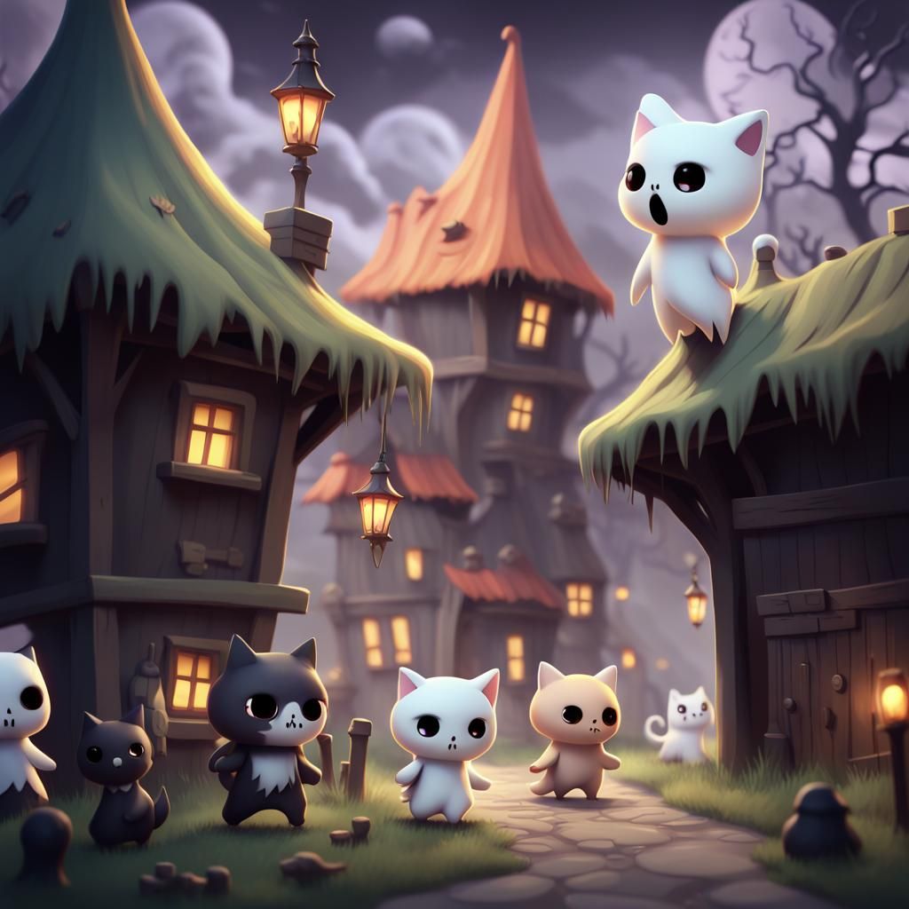 Chibi Ghosts Celebrate Halloween in Haunted Village