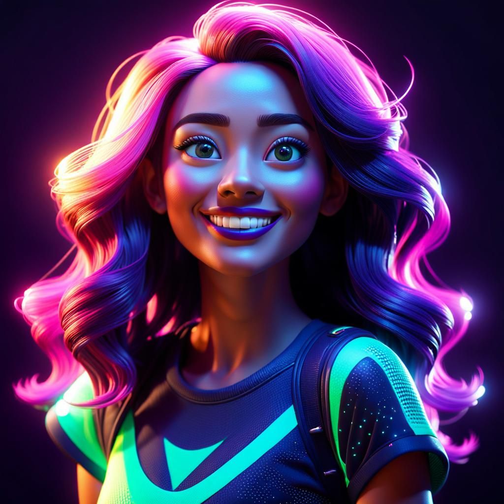 Fluorescent Teen and Bunny in 3D Digital Art