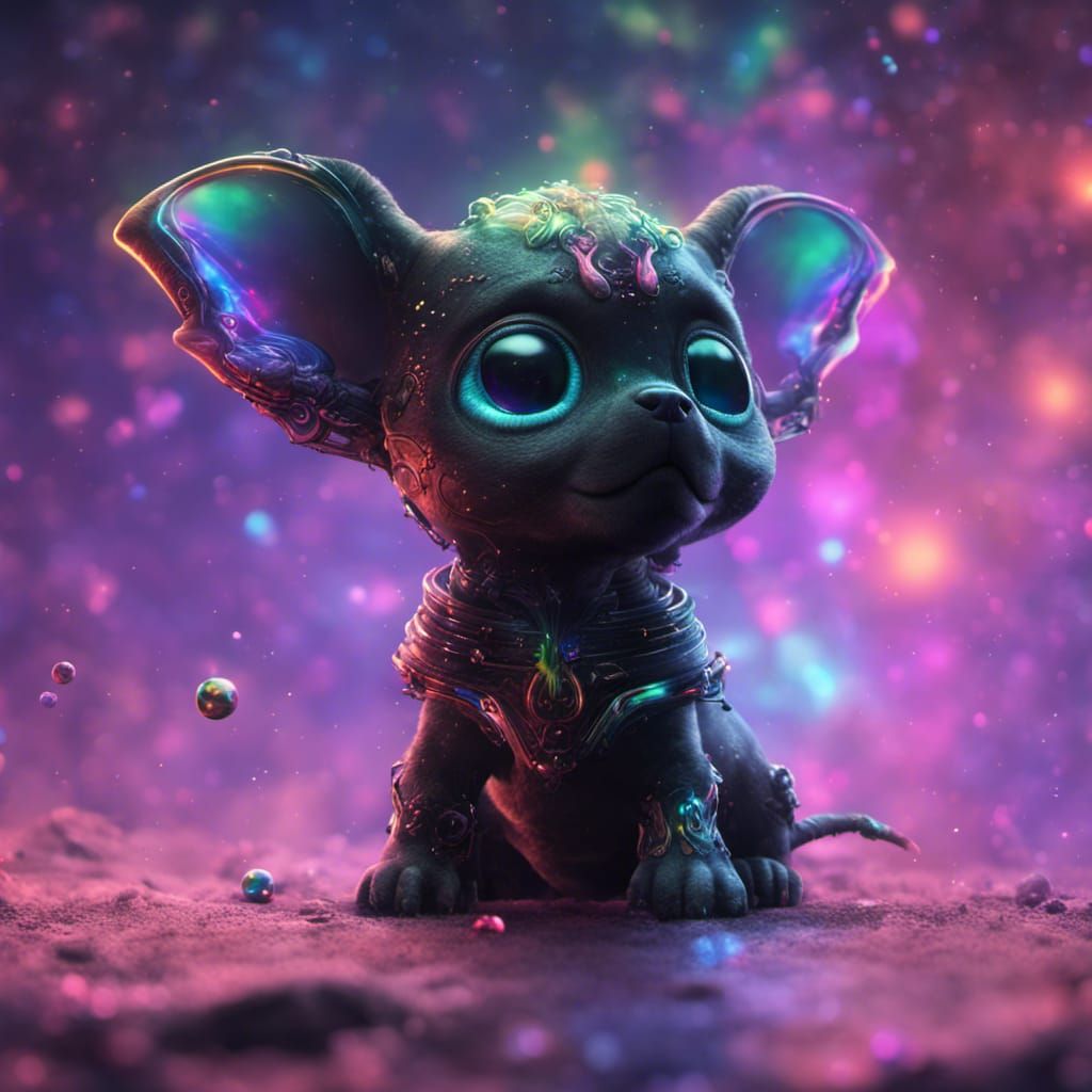 Cute Alien Puppy with Rainbow Mist
