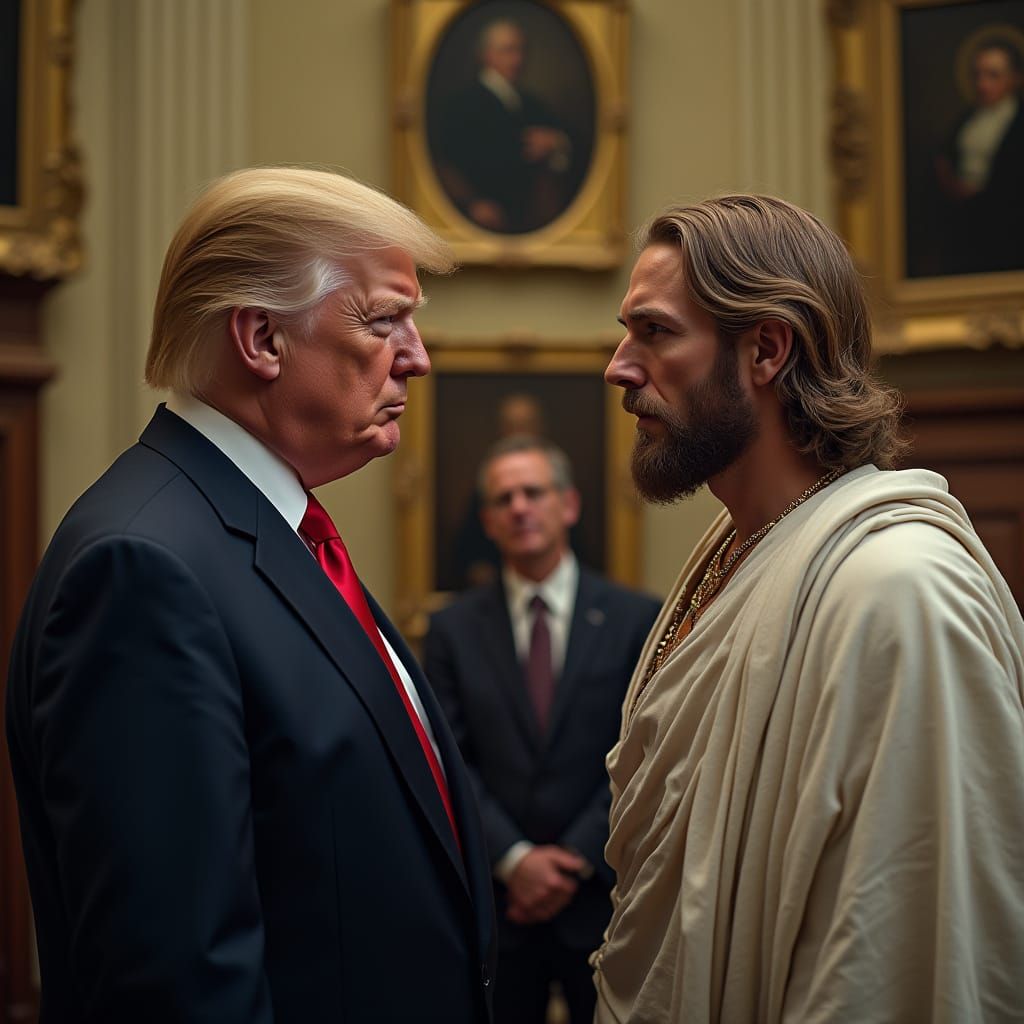 Satan and Jesus Meet Trump in the Oval Office, in a Style In...