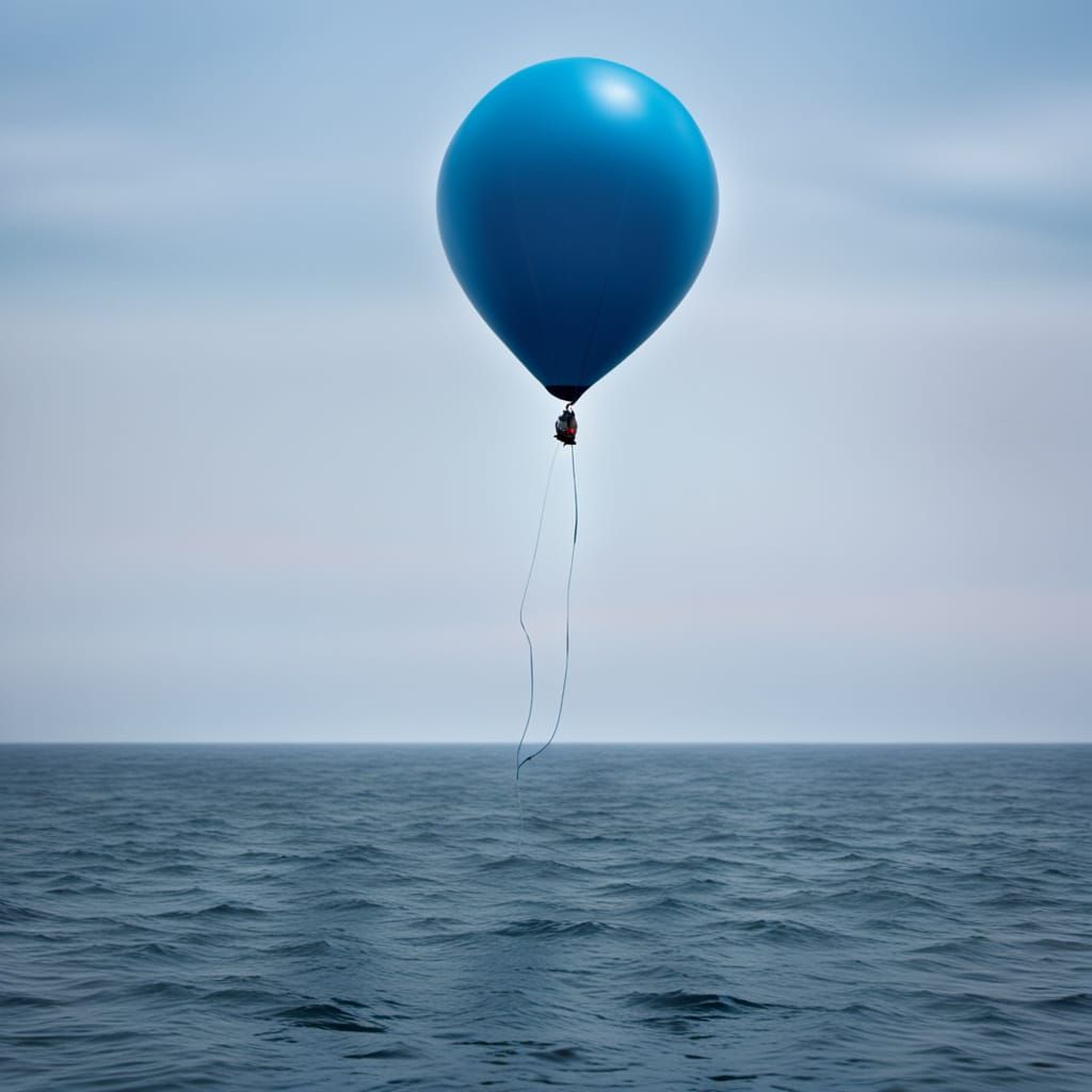 Melancholic lone party balloon at sea