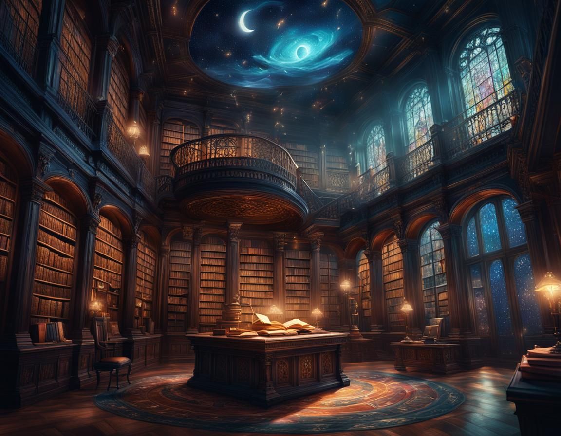 Magical Library Brought to Life: Surreal Dark Academia