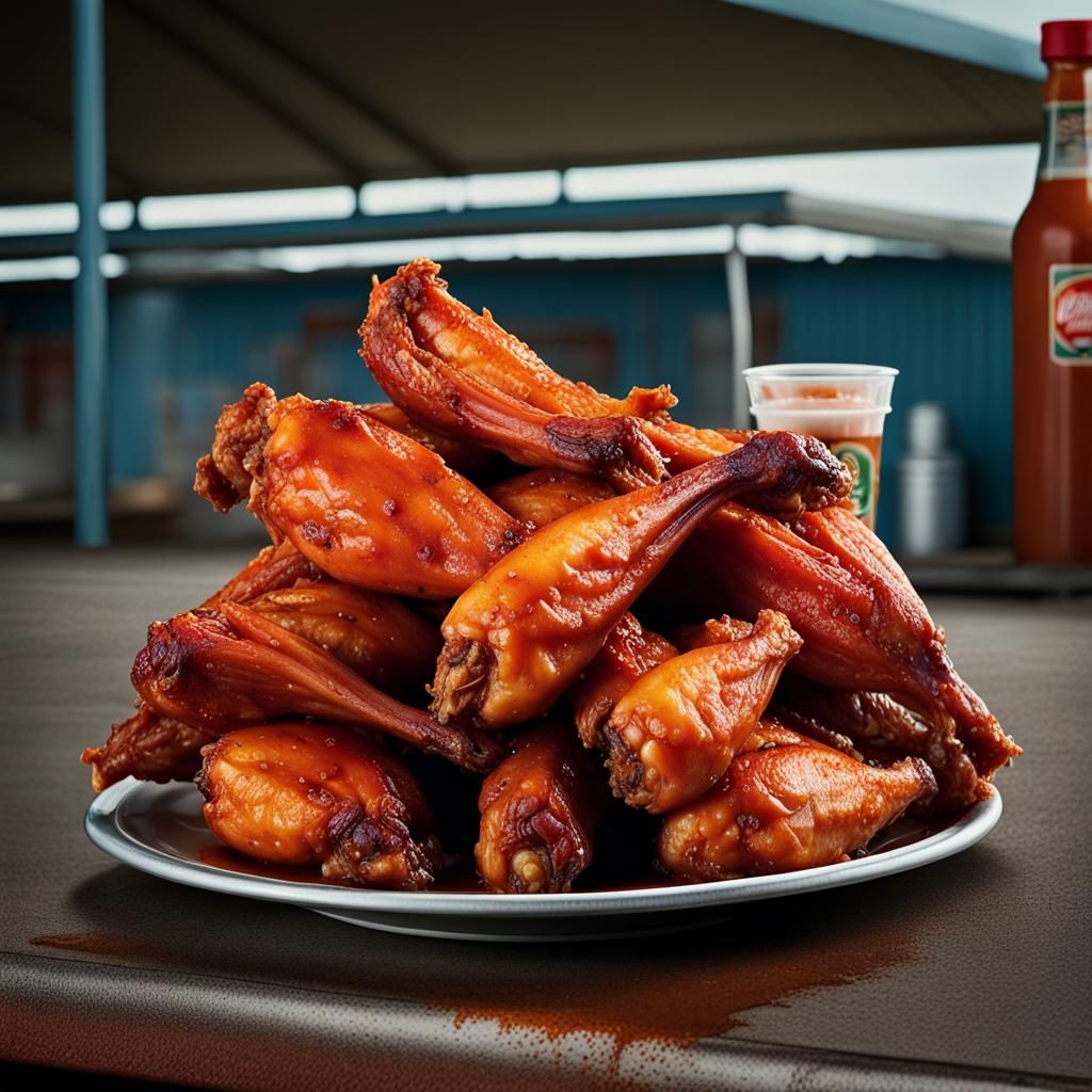 Smoked Buffalo Wings in Truck Stop, Professional Photography