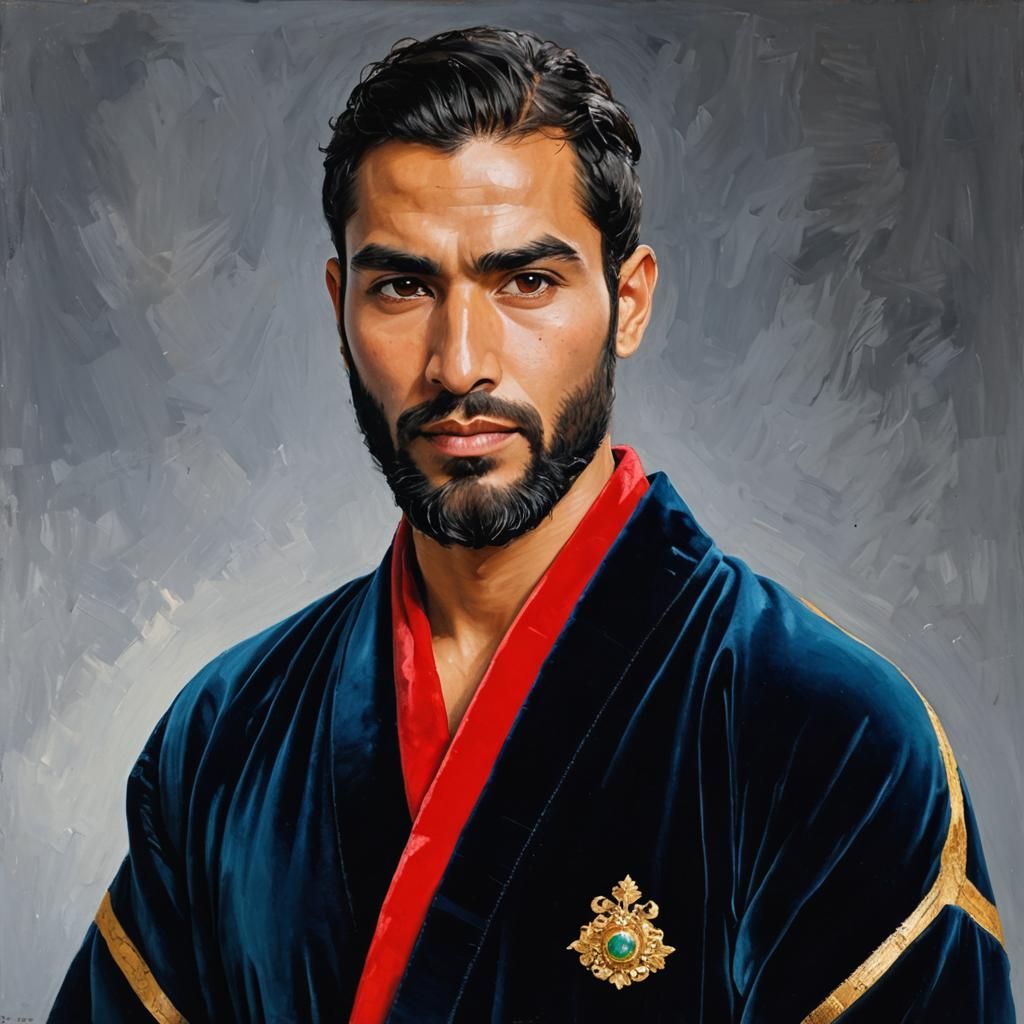Peruvian Man in Velvet Robes: Neo-Impressionist Portrait