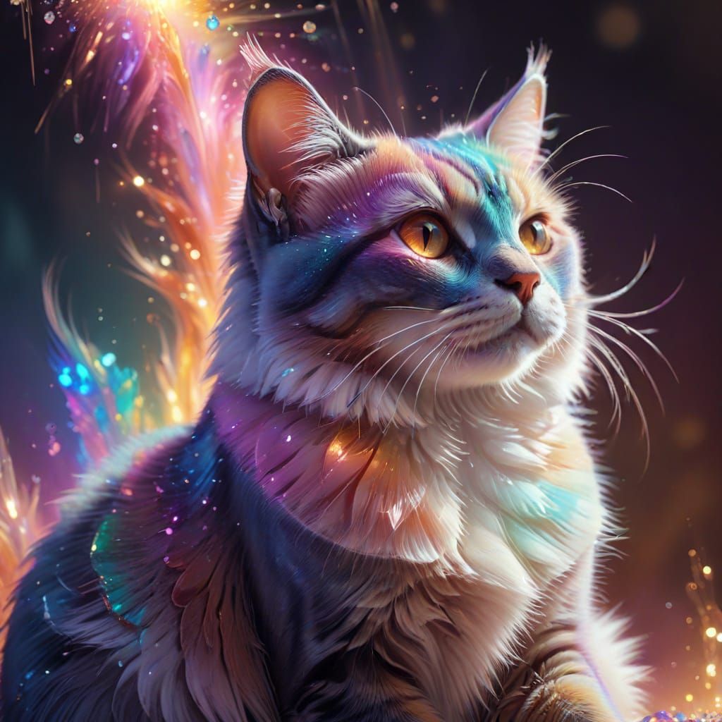 Rainbow Cat in Spotlight: Magical Realism Digital Art