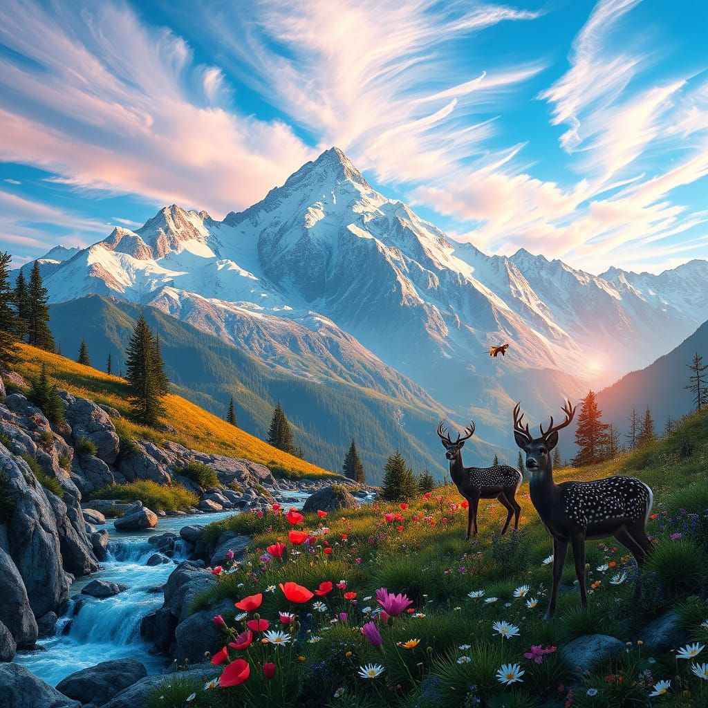 Majestic Mountain Vista with Aurora Glow