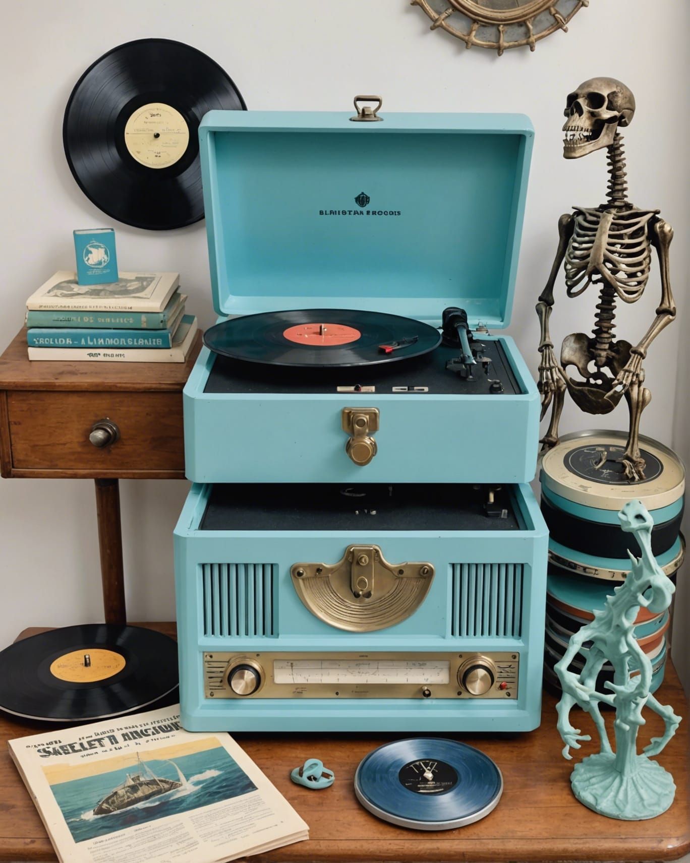 Surreal Ocean Scene with Vintage Record Player