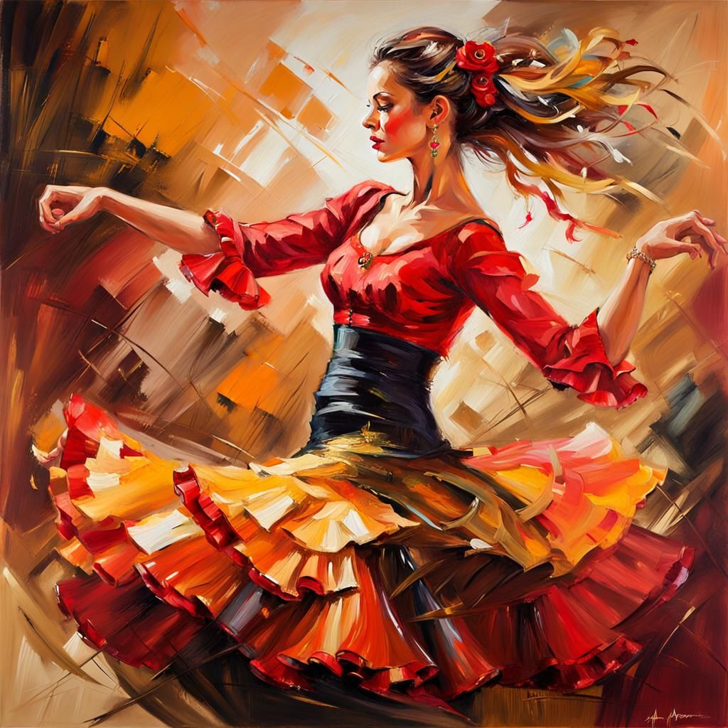 Flamenco Dancer in Expressionist Oil Painting