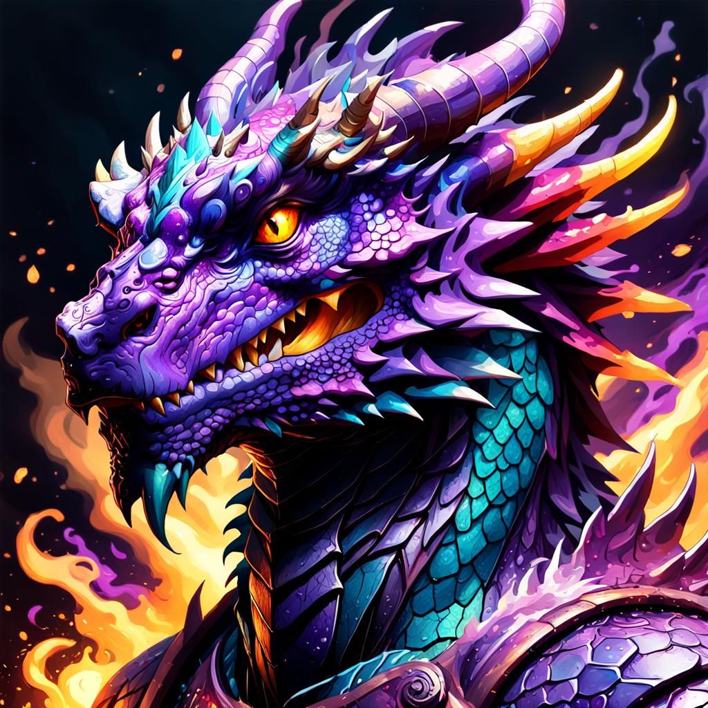 Fiery Purple Dragon Portrait in 8K Resolution