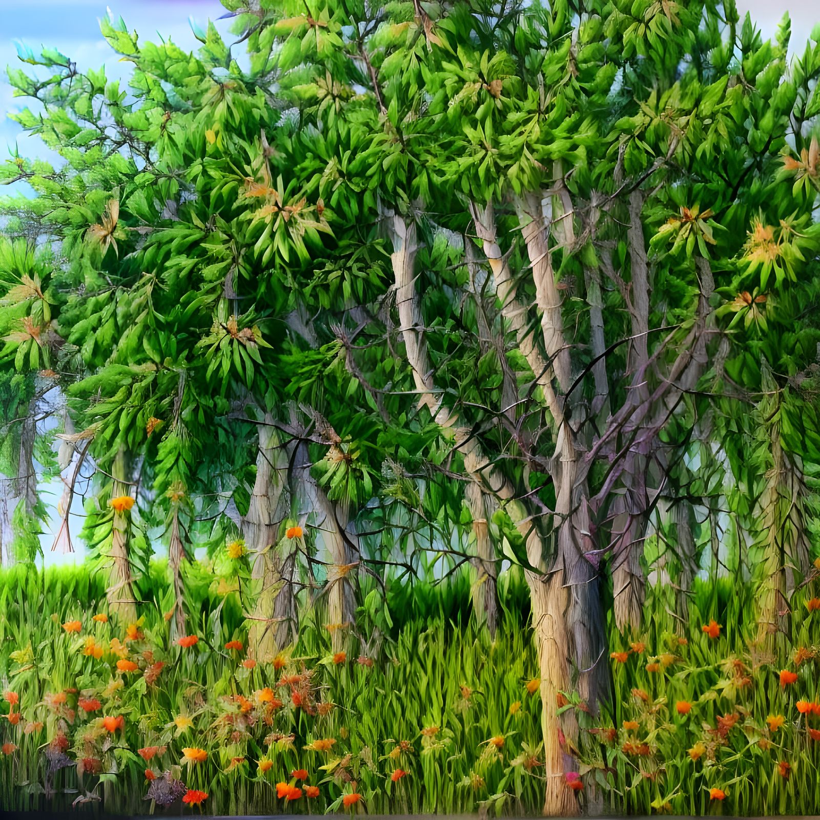 Calligraphic Painting of Overgrown Wildflower Garden