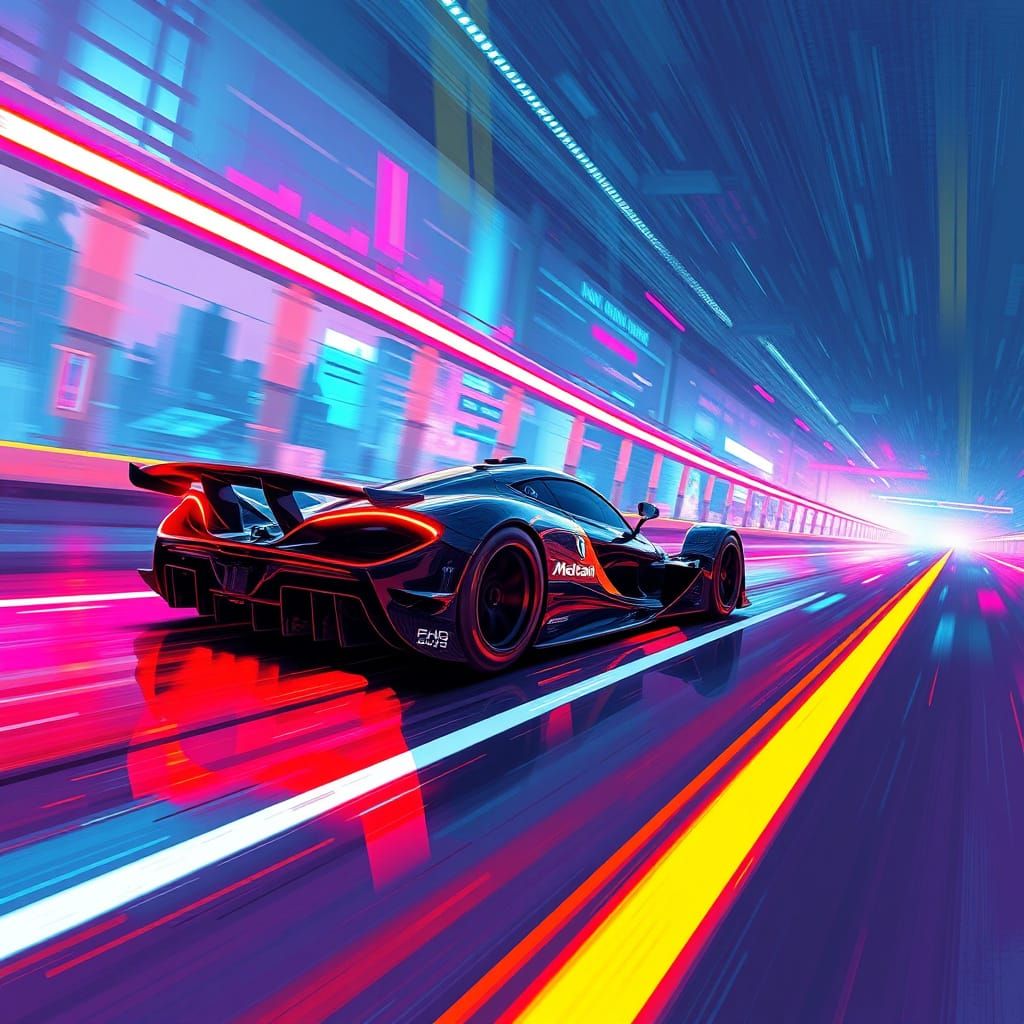 Racing Car in Futuristic Track Landscape