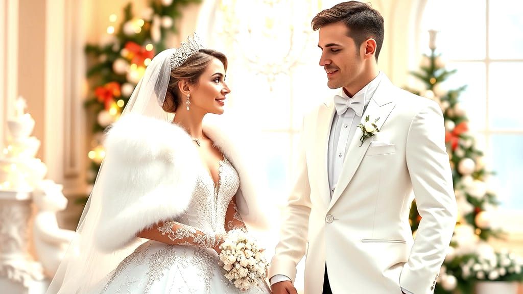 Elegant White Christmas Wedding in Photorealistic Style