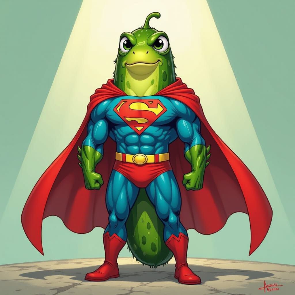 Cucumber as Superman in Comic Book Style