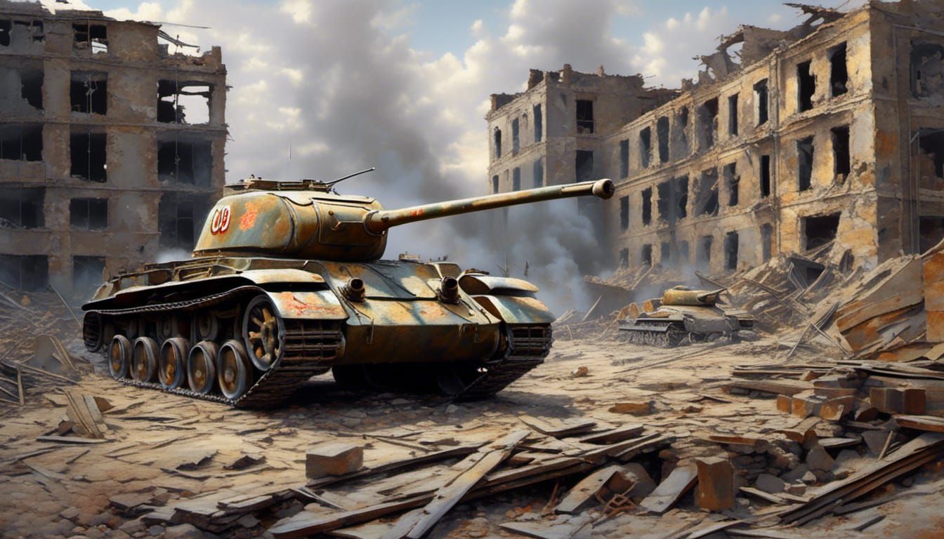 T-34 Tank in Stalingrad Ruins: Military Art
