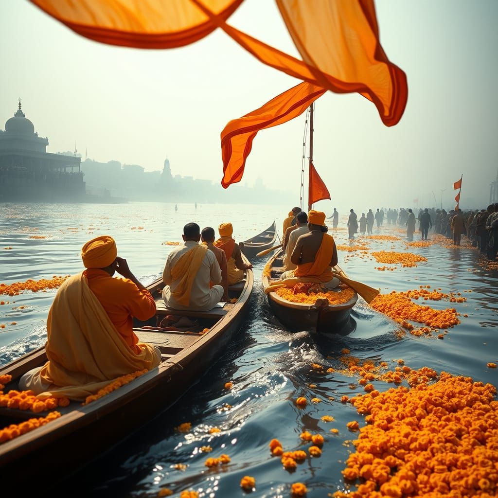 Pilgrims on Ganges Boat: Devotion and Ritual
