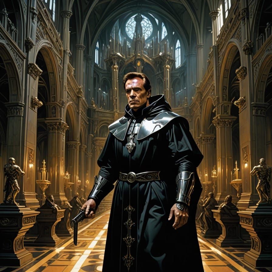 The Terminator Pope in a Futuristic Cathedral of Fitness